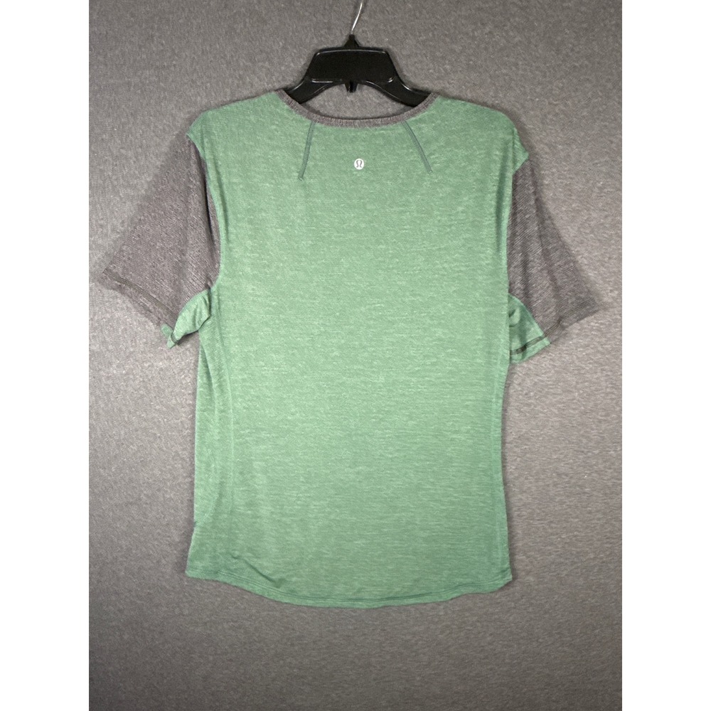 Lululemon Mens Short Sleeve Athletic Shirt Green Gray Space Dye Logo Size M gym - Picture 5 of 8